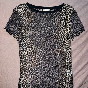 Wild Honey mesh cheetah print short sleeve top